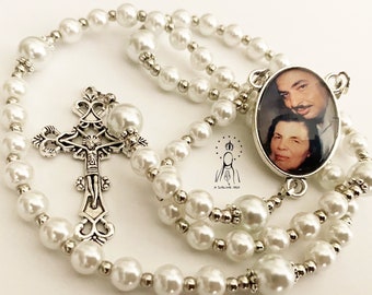 Memorial Rosary with Photo, Personalized Rosary, Pearl Rosary, Custom Rosary