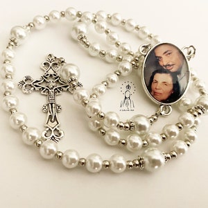 Memorial Rosary with Photo, Personalized Rosary, Pearl Rosary, Custom Rosary