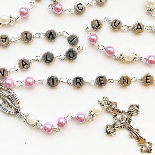Personalized Rosary With Names Handmade Rosary Pearl Etsy