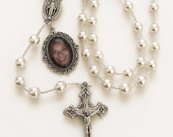 Personalized Wedding Rosary | Bridal Bouquet Photo Charm | Catholic Bride