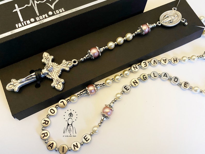 Personalized Rosary Custom Rosary Baptism Rosary First Communion Rosary Handmade Rosary Catholic Rosary immagine 5