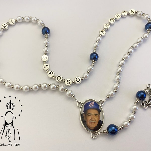 Memorial Rosary with Photo, Personalized Rosary, Pearl Rosary, Custom Rosary