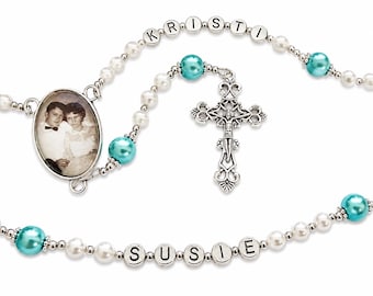 Memorial Rosary with Photo, Personalized Rosary, Pearl Rosary, Custom Rosary