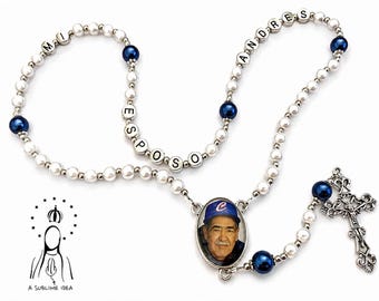 Memorial Rosary with Photo, Personalized Rosary, Pearl Rosary, Custom Rosary