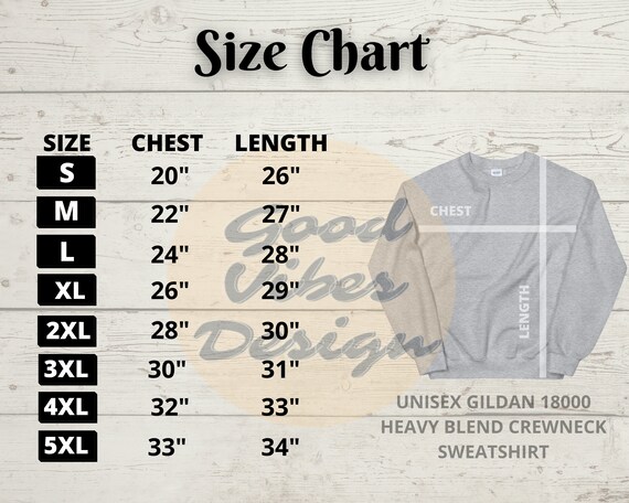 gildan size chart crewneck