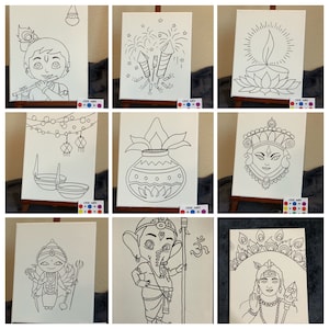 Pre-drawn Indian canvas/Paint Party canvas kit/ Krishna | Diwali | Navratri |Kalash | DIY |Indian Art