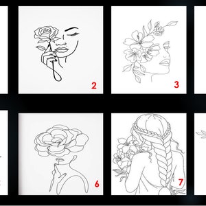 Women line paint canvas | Face with flower | spring | Paint and Sip | Diy Paint kits Pre drawn Outline Canvas | Flower Canvas Adult Painting