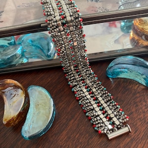 Bead Woven Fringe Bracelet, Handwoven Silver Bead Bracelet, Bead Woven Bracelet, Handwoven Bracelet, Mother&#39;s Day Gift, Gifts For Her