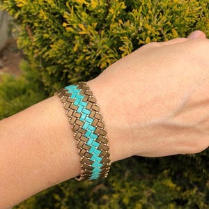 Bracelets de perles Miyuki Tila marron et turquoise, bracelet tissé de perles Tila, élégant bracelet Tila, bracelet de perles Miyuki fait main, cadeau de fête des mères