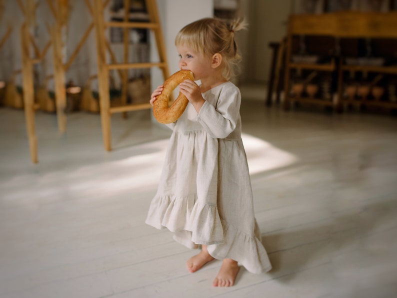 Baby Easter dress Toddler dress Beige girls Easter dress Linen Easter dress Spring dress Flower girl dress First Easter dress