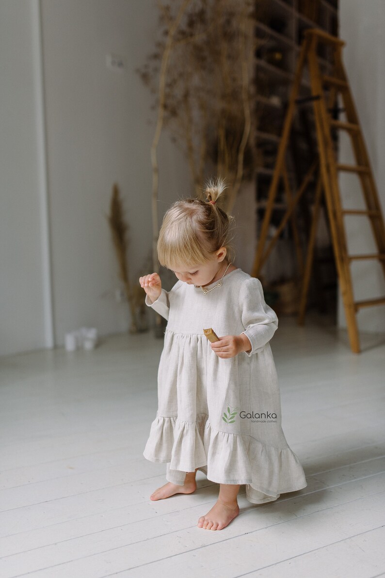 Baby Linen Dress Flower Girl Dress Train Easter Dress Etsy