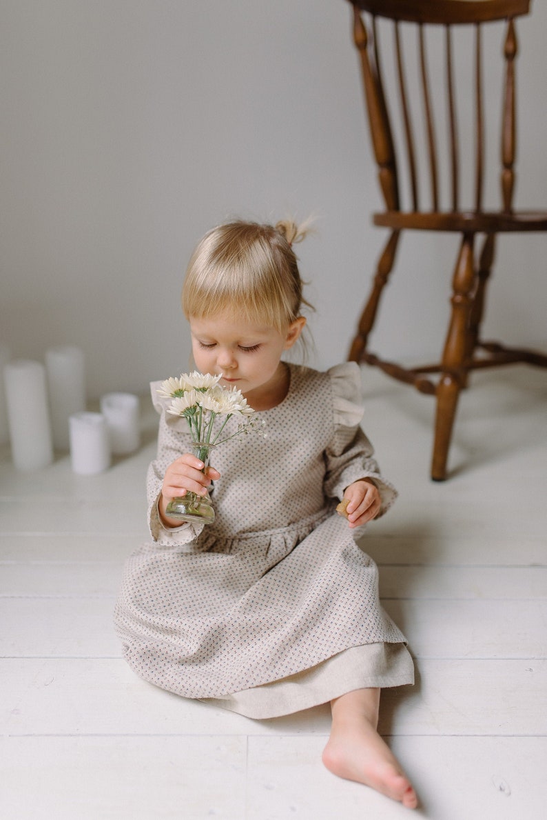 Linen Easter dress Baby Easter dress Spring dress First Easter dress Beige girls Easter dress Toddler dress Flower girl dress