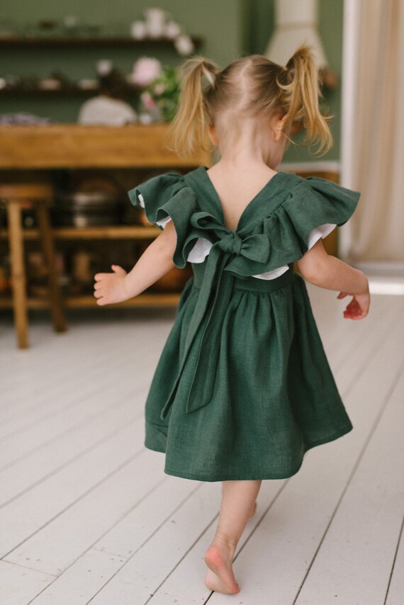 Linen Ruffles Girl Dress Boho Baby Girl Dress Flower Girl Etsy