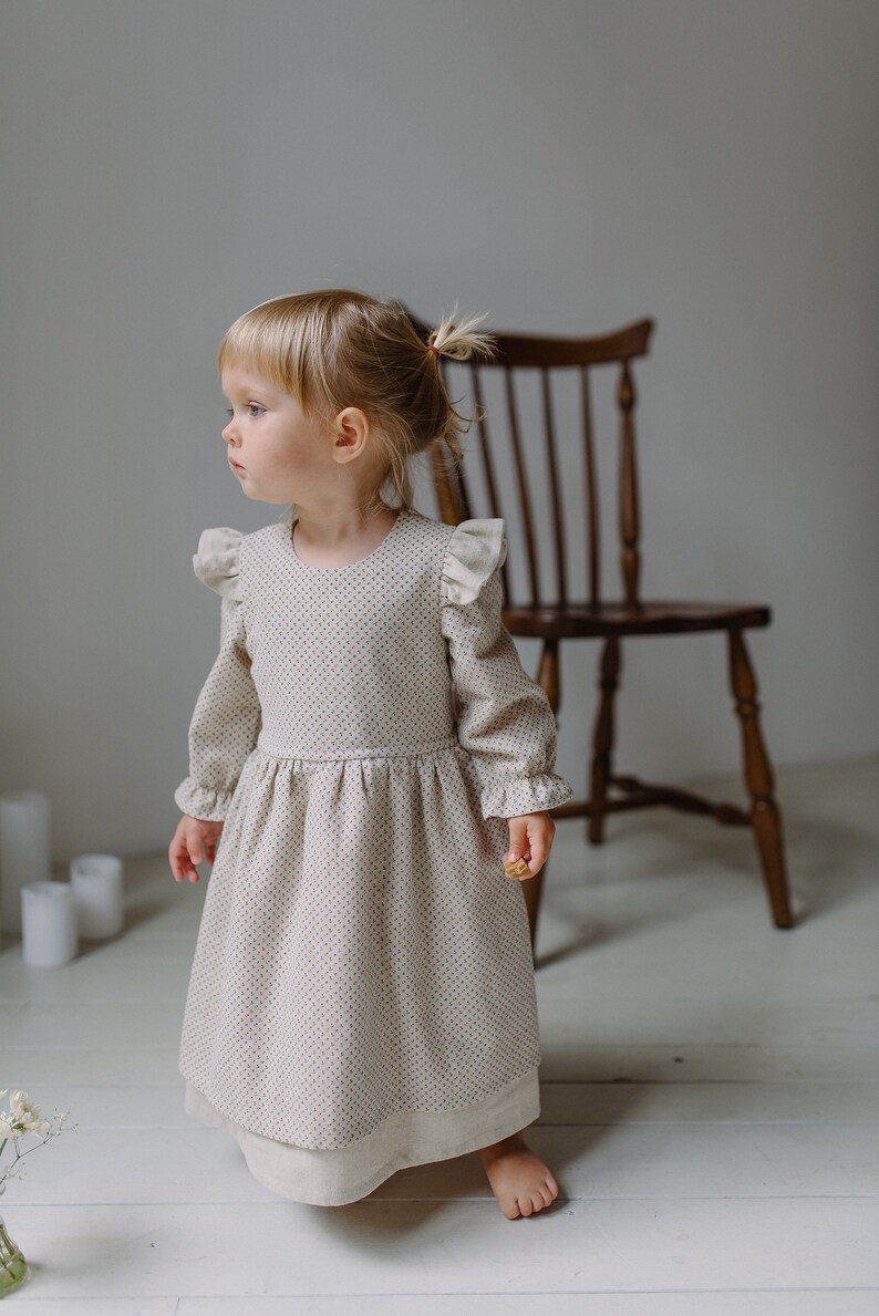Linen Easter dress Baby Easter dress Spring dress First Easter dress Beige girls Easter dress Toddler dress Flower girl dress