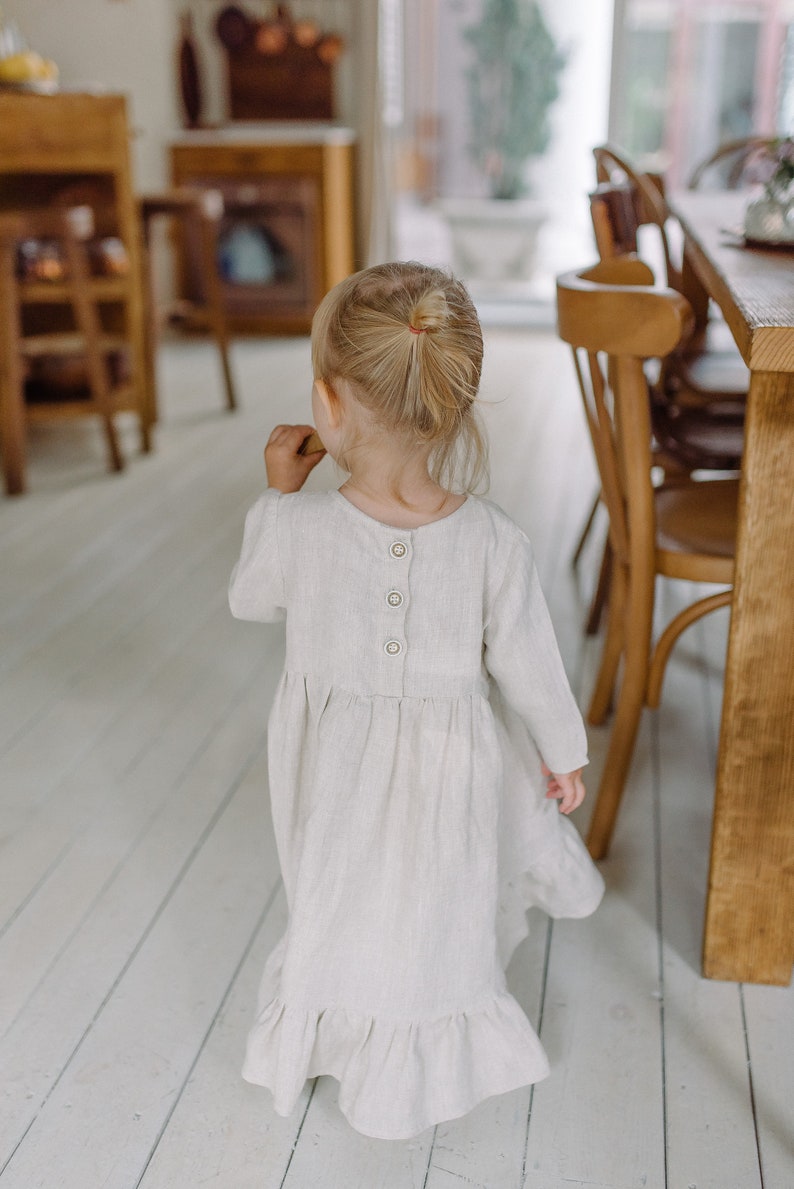Baby Easter dress Toddler dress Beige girls Easter dress Linen Easter dress Spring dress Flower girl dress First Easter dress