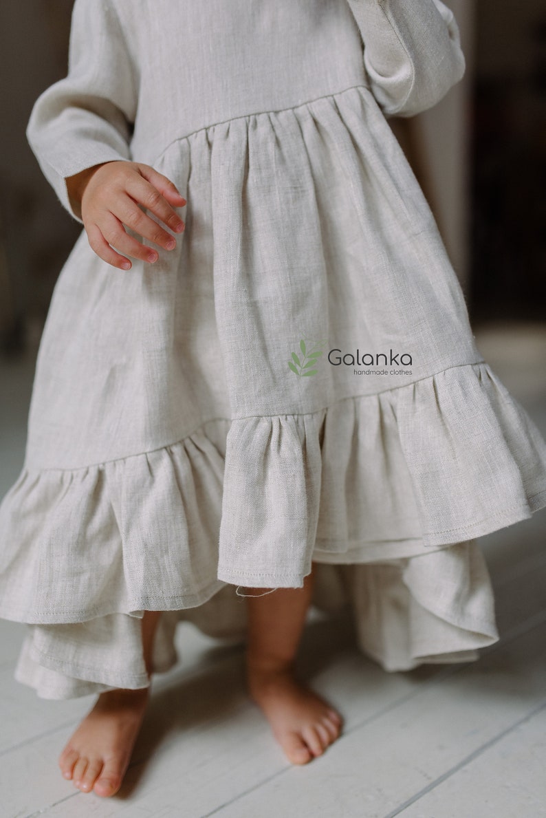 Baby Linen Dress Flower Girl Dress Train Easter Dress Etsy