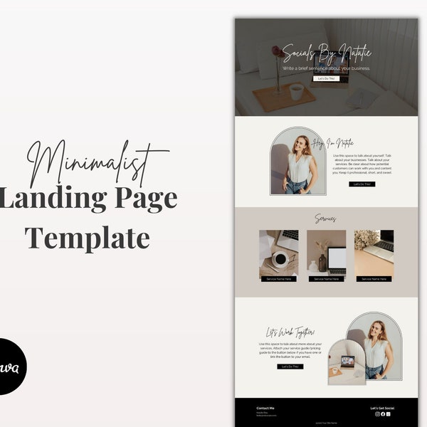 Landing Page Template Canva, Modèle de site Web neutre, Page de vente de cours, Modèle de site Web Canva, Site Web minimaliste