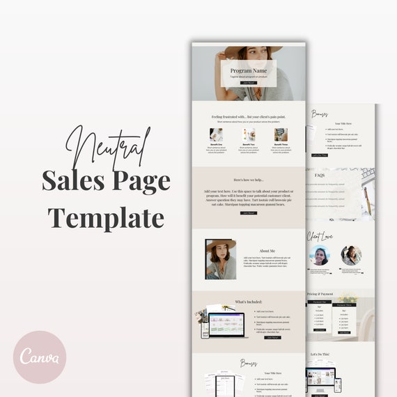Canva Website Template Canva Sales Page Template Canva Etsy Canada
