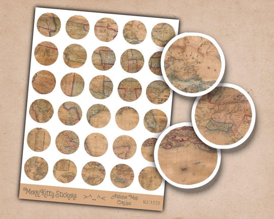 Antique Map Stickers KC1523 Antique Map Sticker Sheet Antique Stickers ...