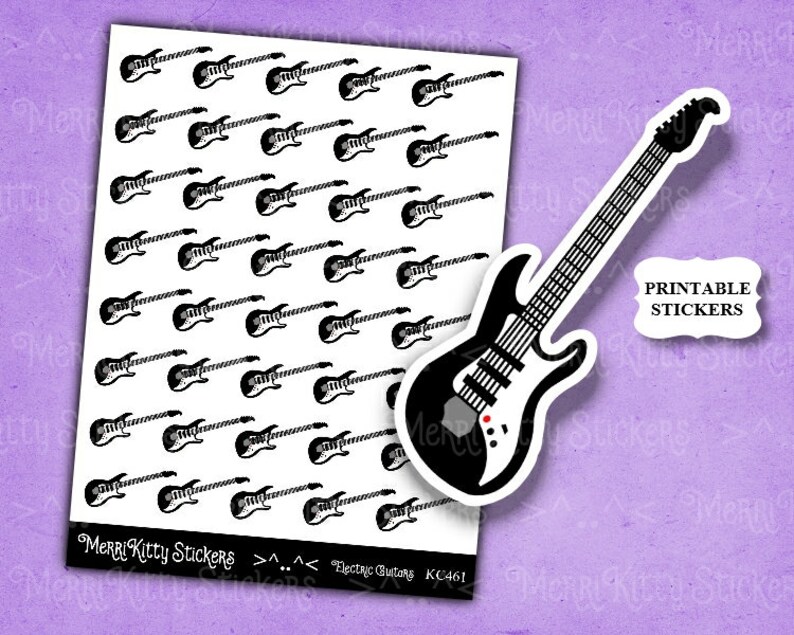 electric guitar stickers printable stickers music stickers etsy