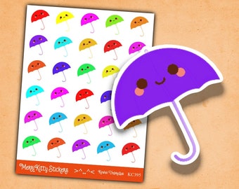 Kawaii Umbrella Stickers - KC395 - Kawaii Stickers - Cute Weather Planner Stickers - Kawaii Sticker Sheet - Cute Umbrella Journal Stickers