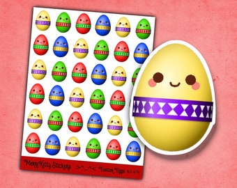 Stickers oeufs de Pâques kawaii - KC476 - feuille d'autocollants oeuf de Pâques - feuille d'autocollants de Pâques - Stickers journal de Pâques - Stickers agenda de Pâques