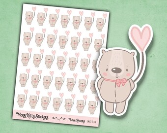 Stickers ours mignons - KC738 - Stickers ours amour - Feuille d'autocollants ours mignon - Stickers animaux mignons - Stickers carnet d'amour - Stickers agenda