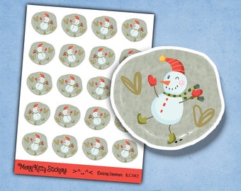 Dancing Snowmen Stickers - KC082 - Cute Christmas Stickers - Christmas Sticker Sheet - Kiss Cut Journal Stickers - Snowman Planner Stickers