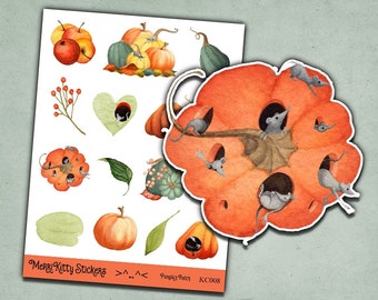 Pumpkin Planner Stickers - Watercolour Sticker Sheet – KC008 - Pumpkin Halloween Stickers – Watercolour Stationery - Journal Stickers