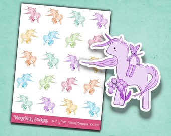 Rainbow Unicorn Stickers - KC390 - Cute Unicorn Stickers - Unicorn Sticker Sheet - Cute Kiss Cut Stickers – Kawaii Journal Planner Stickers