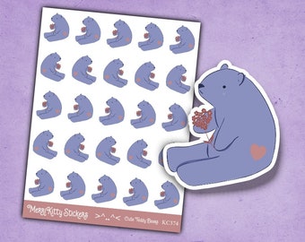 Teddy Bear Stickers - KC374 - Cute Bear Stickers - Floral Bear Sticker Sheet - Kiss Cut Stickers – Bear Journal Stickers - Planner Stickers
