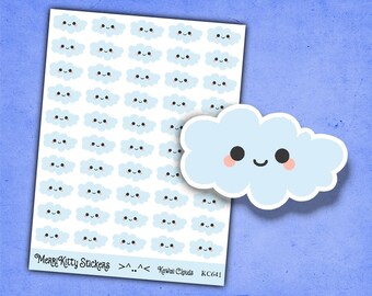 Kawaii Cloud Stickers - KC641 - Cute Cloud Sticker Sheet - Weather Kiss Cut Stickers - Cute Cloud Sticker - Weather Journal Planner Stickers