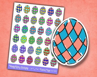 Stickers oeufs de Pâques à carreaux - KC489 - feuille d'autocollants d'oeufs de Pâques - feuille d'autocollants de Pâques - autocollants de journal de Pâques - autocollants d'agenda de Pâques