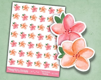 Watercolour Flower Stickers - KC1000 - Pink Flowers Sticker Sheet - Floral Stickers - Tropical Journal Stickers - Floral Planner Stickers