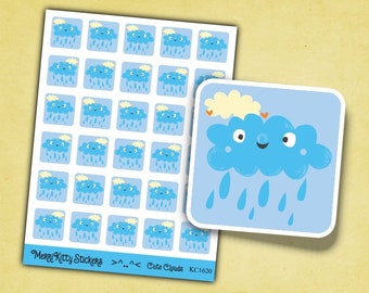 Kawaii Cloud Stickers - KC1620 - Cute Cloud Sticker Sheet - Weather Kiss Cut Stickers – Cute Cloud Sticker - Weather Journal Planner Sticker