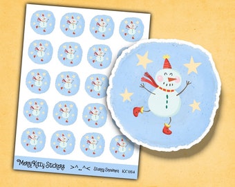 Snowmen Stickers - KC084 - Cute Christmas Stickers - Christmas Sticker Sheet - Kiss Cut Journal Stickers - Snowman & Stars Planner Stickers