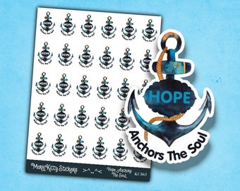 Hope Stickers - KC865 - Watercolour Anchor Stickers - Nautical Stickers - Inspirational Sticker Sheet - Journal Stickers - Planner Stickers