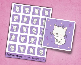 Stickers chats mignons - KC140 - Planificateurs d'autocollants chats - Feuille d'autocollants chats mignons - Stickers coupés en forme de baiser - Stickers décoratifs pour journaux - Chats gris