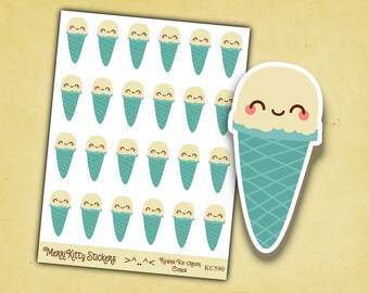 Kawaii Ice Cream Cone Stickers - KC590 - Cute Stickers - Cute Food Stickers -  Planner Sticker Sheet - Kawaii Stickers – Journal Stickers