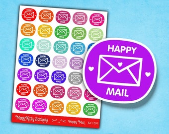 Stickers Happy Mail - KC1293 - Jolie feuille d'autocollants Happy Mail - Stickers scellés pour enveloppes - Stickers pour journaux - Stickers mignons - Stickers agenda