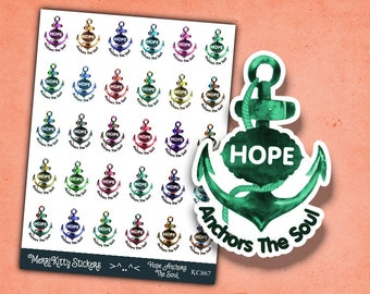 Hope Stickers - KC867 - Watercolour Anchor Stickers - Nautical Stickers - Inspirational Sticker Sheet - Journal Stickers - Planner Stickers