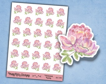 Watercolour Flower Stickers - KC198 - Pink Flowers Sticker Sheet - Floral Stickers - Watercolour Journal Stickers - Floral Planner Stickers