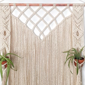 Macrame Wall Hanging on Copper Pipe - Plant Hanger - Crystal Hanger