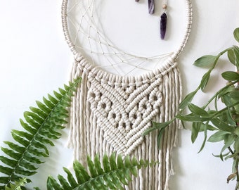Crescent Moon Dreamer, macrame tail with crystals