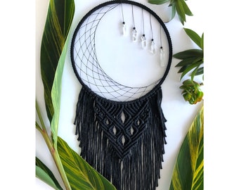 Large Macrame Dreamcatcher - Crescent Moon - Wall hanging - Black