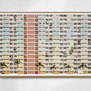 Colorful Building Facade in Hong Kong - printable download - rainbow pastel Estate