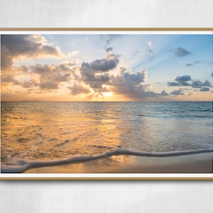 Beach with Sunset Sky over Ocean Horizon Photography, printable download