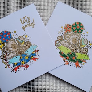 Card - Birthday - Party Bear (Red/Blue or Orange/Green)