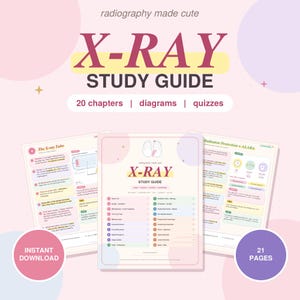 Guía de estudio de rayos X imprimible, apuntes para estudiantes de radiografía y tecnología radiológica, apuntes de estudio estéticos en rosa, descarga instantánea en PDF.