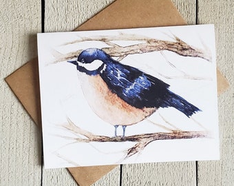 Watercolor Bird in Tree Card, Single or Set, Blank All Occasion Cards, Nature Gift, Chickadee Cards for Fathers Day, Birthday, Just Because